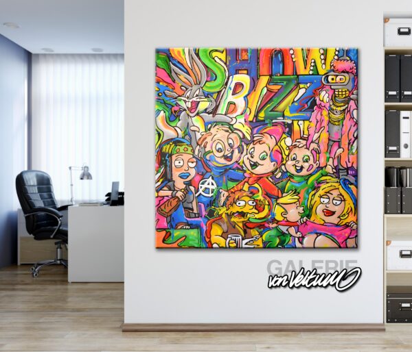 Comic Popart in the Office, colorful Canvas on a Whiteboard wall